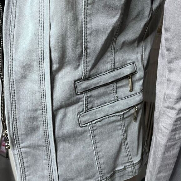 White House Black Market quilted denim jacket military moto cut sz 2 - Picture 3 of 11